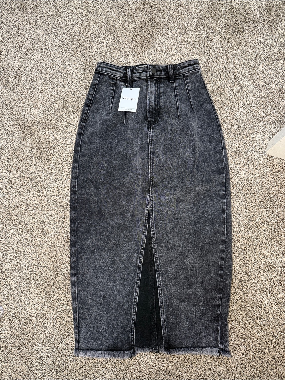 High-Waist Washed Black Denim Pencil Skirt